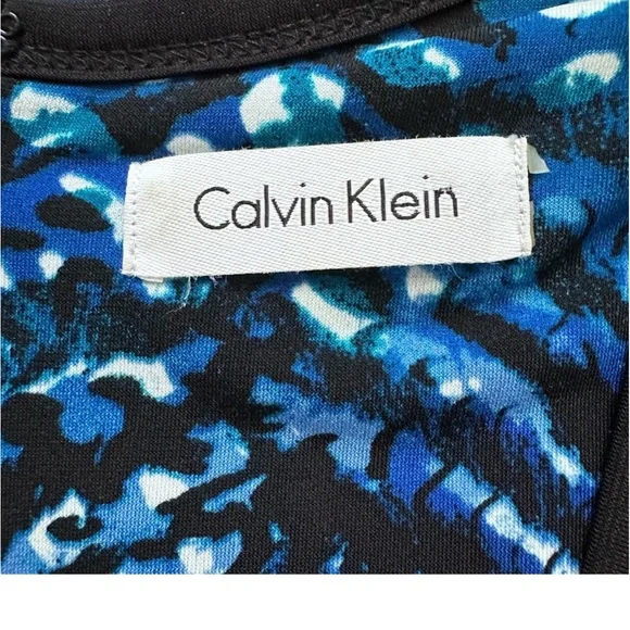 Calvin Klein Blue Aqua Print Bodycon Faux Wrap Dress Size 8 - Picture 5 of 9